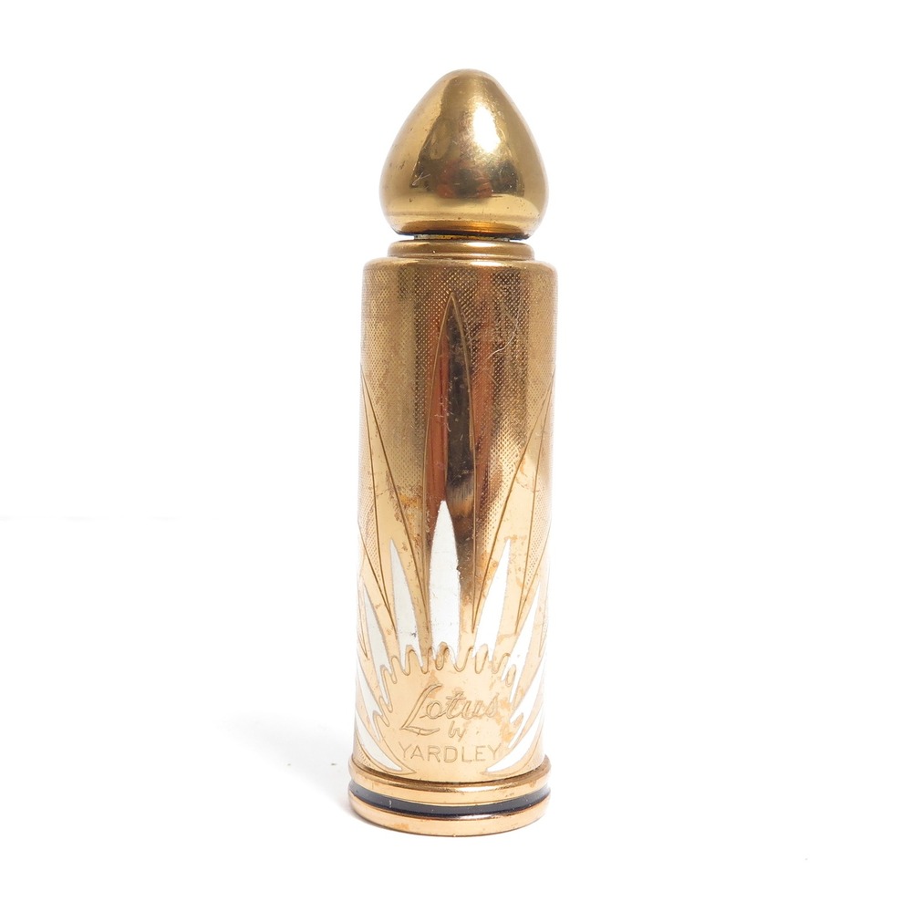 VINTAGE LOTUS BY YARDLEY NEW‎ YORK PERFUME BOTTLE CASE BRASS & WHITE ENAMEL LEAF